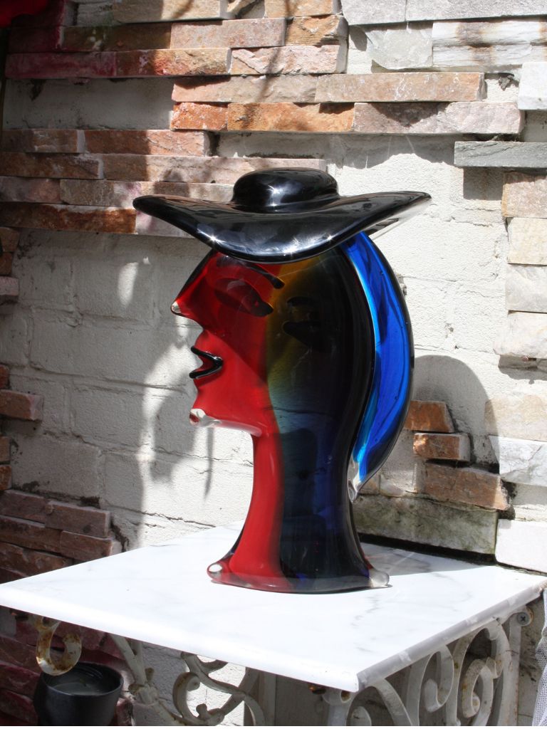 Murano Glass Style Sculptuur - Kleurrijke Vrouw met Hoed
