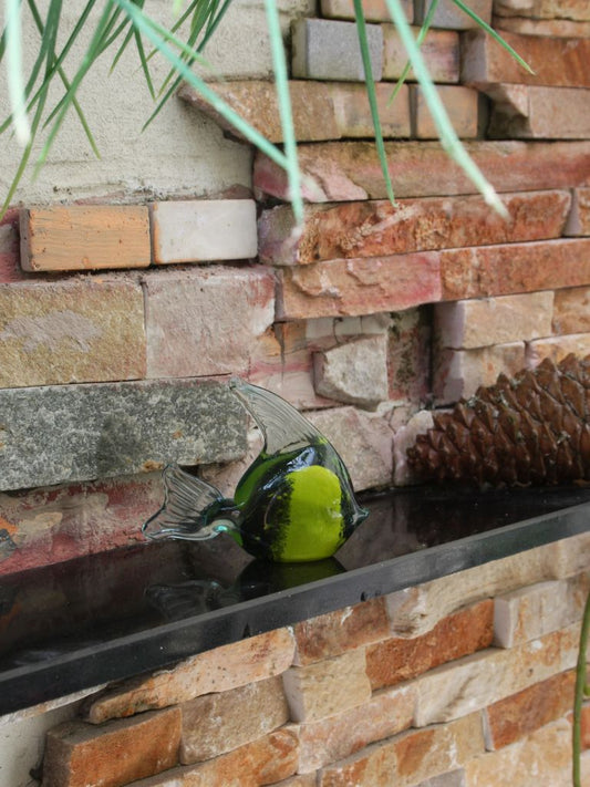 Murano Glass Style Sculptuur - Geel/Zwarte Vis