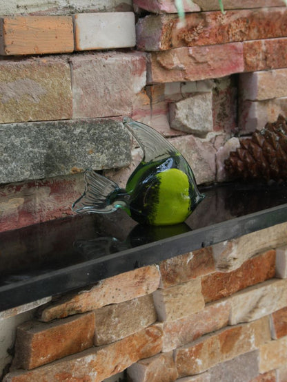 Murano Glass Style Sculptuur - Geel/Zwarte Vis