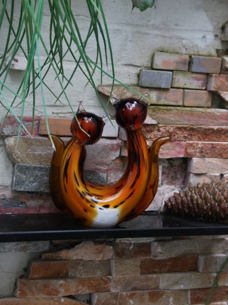 Murano Glass Style Sculptuur - 2 Koppige Kat