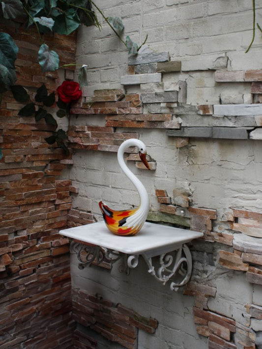 Murano Glass Style Sculptuur - Wit/Oranje Zwaan