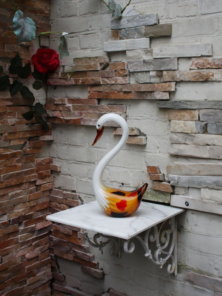 Murano Glass Style Sculptuur - Wit/Oranje Zwaan