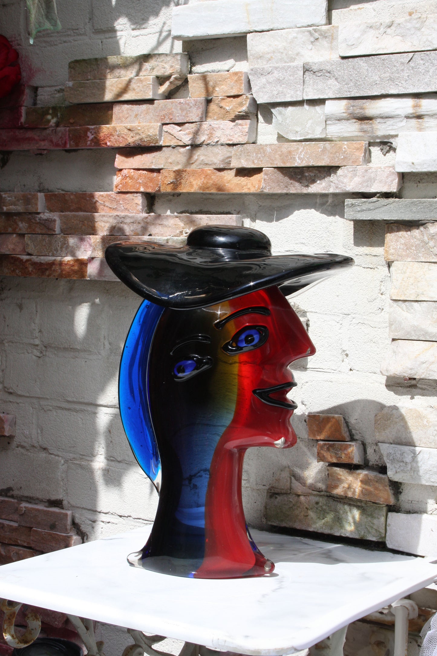 Murano Glass Style Sculptuur - Kleurrijke Vrouw met Hoed